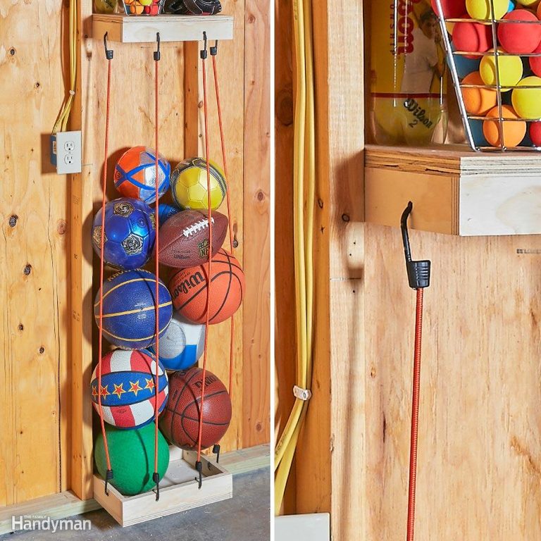 Ball storage using bungee cords