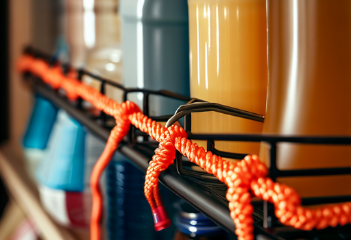DIY shelf brace made from bungee cords